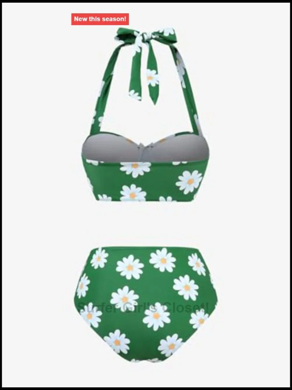 Womens Retro Bikini Set 2 Piece Daisy Print Bowknot Halter High Waist Vintage